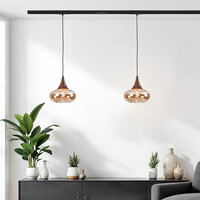 1-fas skenpendellampa Nill med bärnstensfärgat glas och mörk träoptik - brett glas