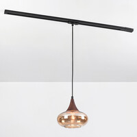 1-fas skenpendellampa Nill med bärnstensfärgat glas och mörk träoptik - brett glas