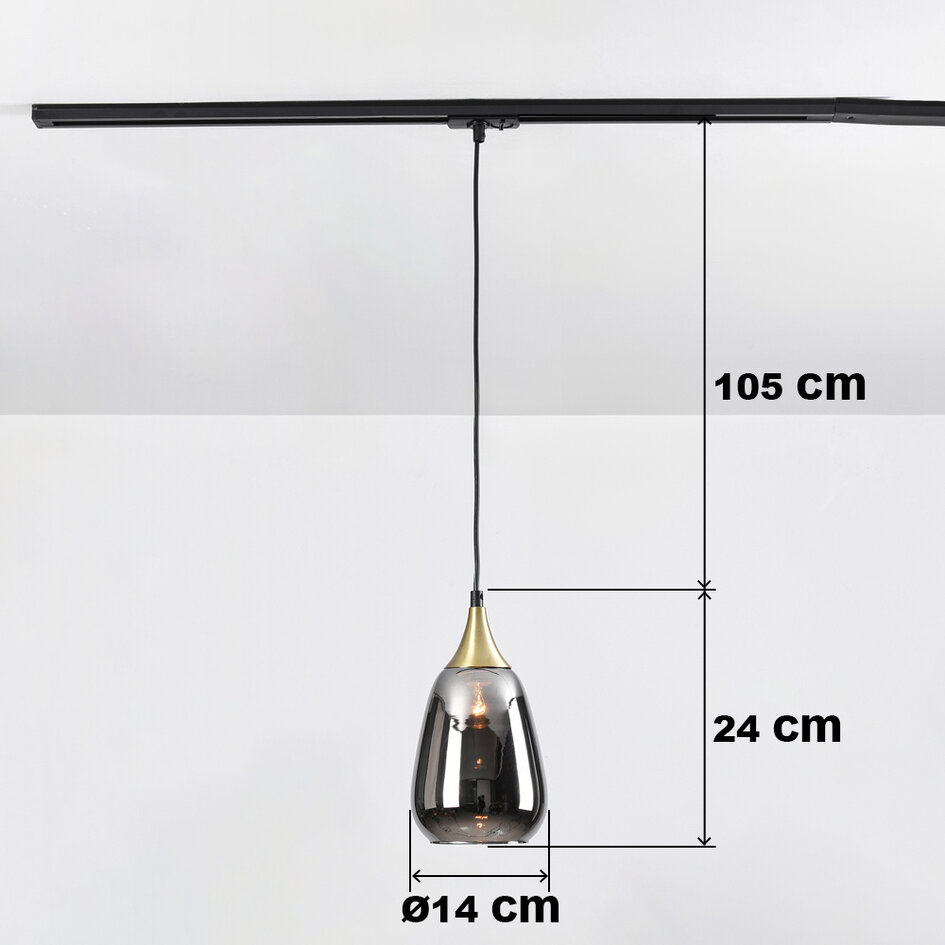 1-fas skenpendel Noi guld med rökfärgat glas och spegeleffekt - droppe