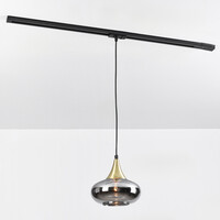 Pendellampa Nill 1-fas, guld med brett rökfärgat glas och spegeleffekt