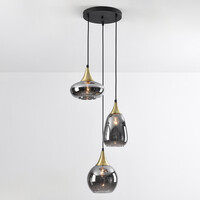 Pendellampa Loua med tre lampor - guld och rökfärgat glas