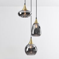 Pendellampa Loua med tre lampor - guld och rökfärgat glas