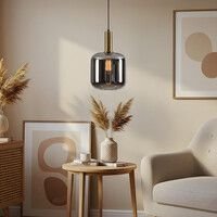 Pendellampa Basso med en lampa - svart, guld och rökglas