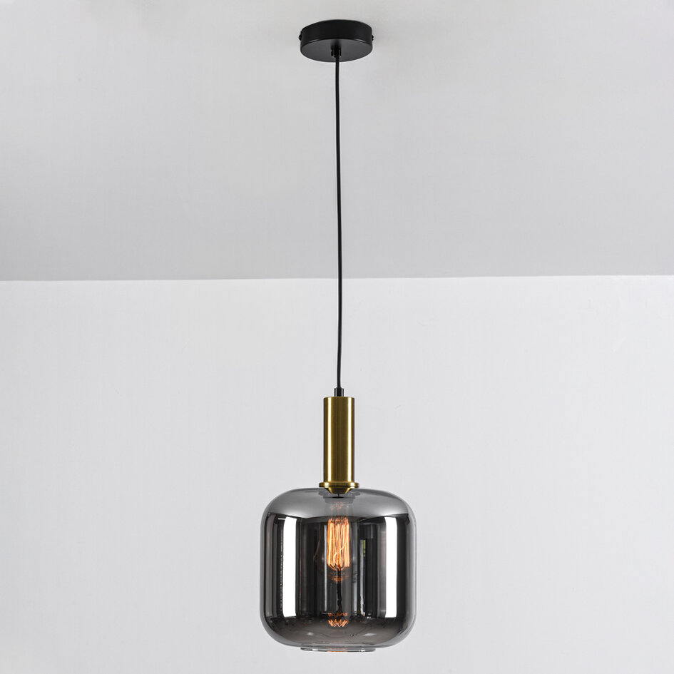 Pendellampa Basso med en lampa - svart, guld och rökglas