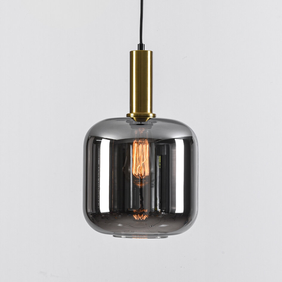 Pendellampa Basso med en lampa - svart, guld och rökglas