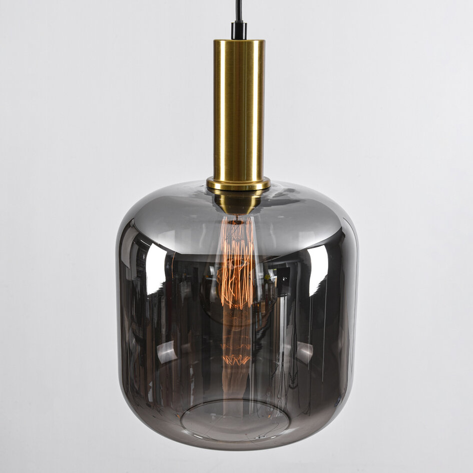 Pendellampa Basso med en lampa - svart, guld och rökglas