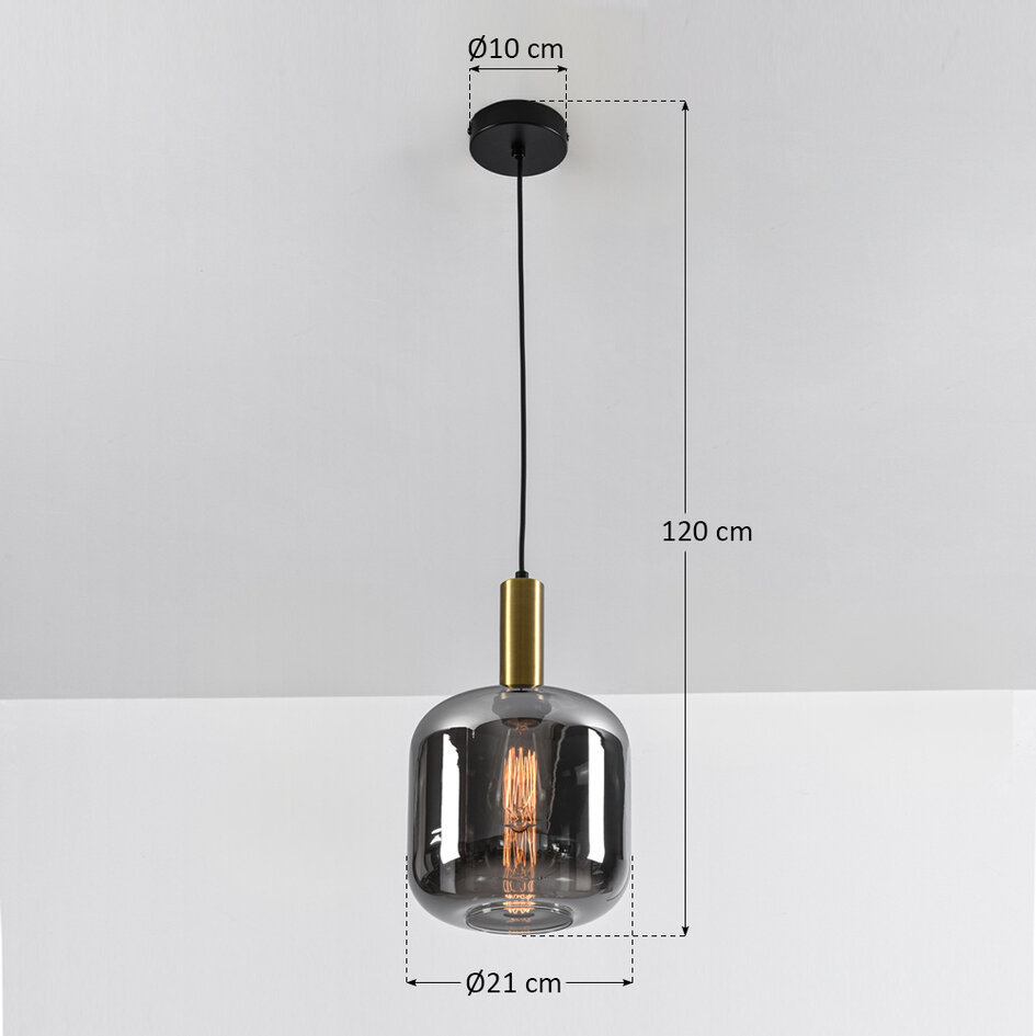 Pendellampa Basso med en lampa - svart, guld och rökglas