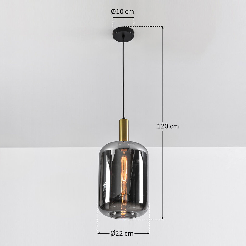 Pendellampa Sofito med en lampa - svart, guld och rökfärgat glas