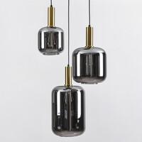 Svart design taklampa Pendu med guld och rökfärgat glas, 3-ljus