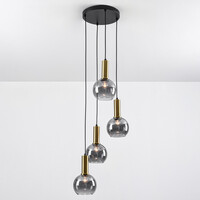 Design guldfärgad pendellampa med rökfärgat glas, 4-ljus - Imme