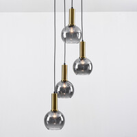 Design guldfärgad pendellampa med rökfärgat glas, 4-ljus - Imme