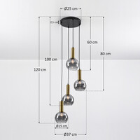 Design guldfärgad pendellampa med rökfärgat glas, 4-ljus - Imme