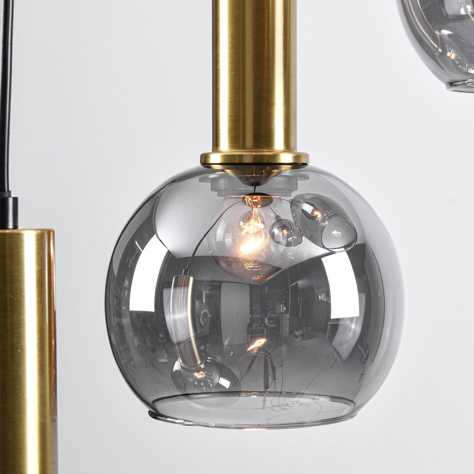 Design taklampa Imme guld med rökfärgat glas, 5-ljus