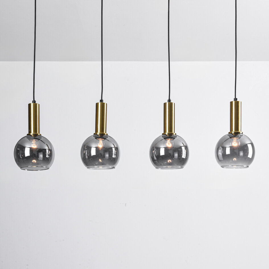 Pendellampa Imke med fyra lampor - svart, guld och rökglas