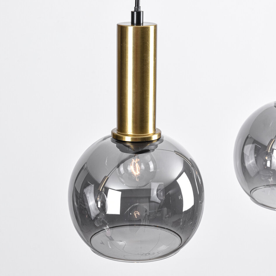 Pendellampa Imke med fyra lampor - svart, guld och rökglas