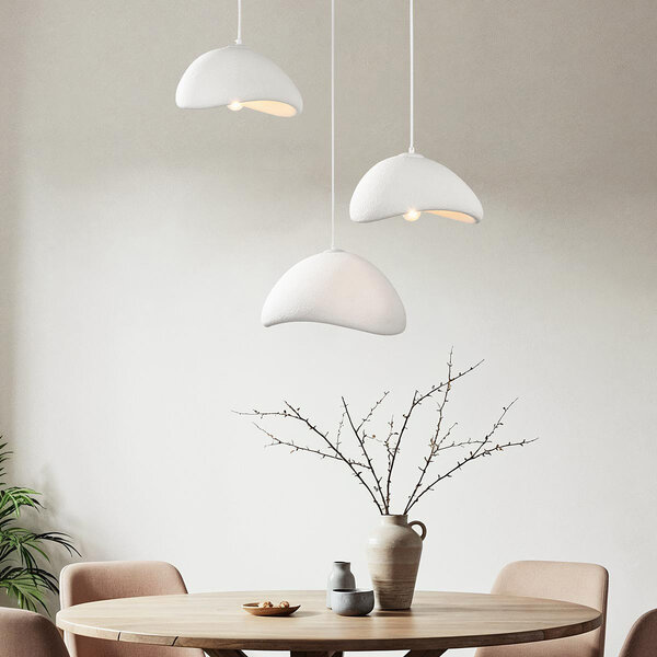 Wabi sabi-pendellampa Sora med tre lampor - vit steneffekt