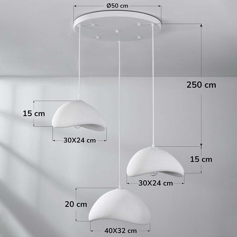 3-ljus Wabi Sabi taklampa vit steneffekt - Sora