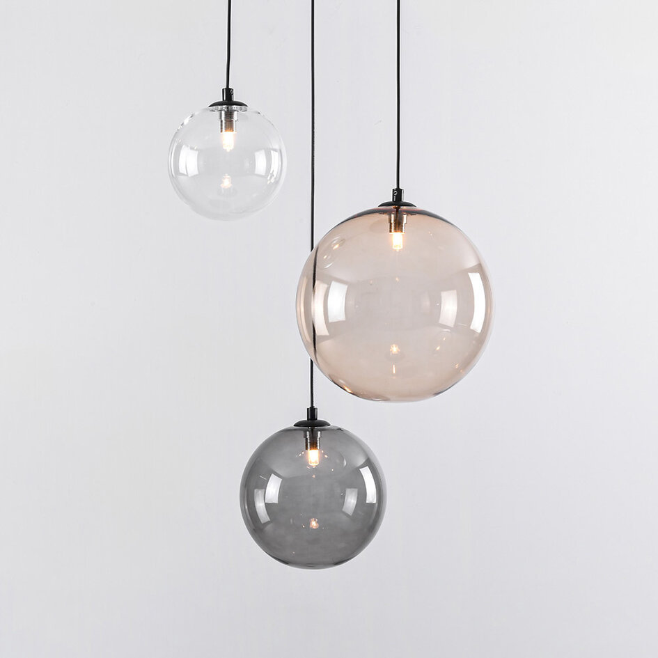 Pendellampa Luminor med tre lampor - rökfärgat, amberfärgat och transparent glas