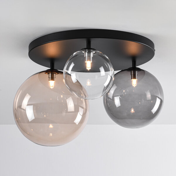Plafondlampa Lumose 3-ljus - bärnsten, rök och transparent glas