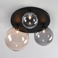 Taklampa Lumose med tre lampor - rökfärgat, amberfärgat och transparent glas