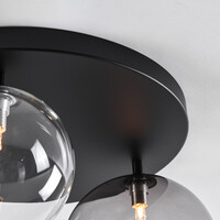Taklampa Lumose med tre lampor - rökfärgat, amberfärgat och transparent glas
