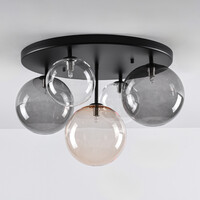 Taklampa Lumose med fem lampor - rökfärgat, amberfärgat och transparent glas