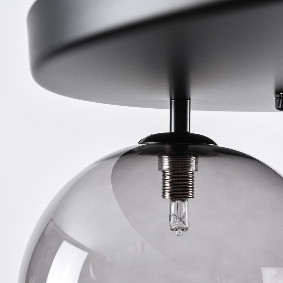 Taklampa Lumose med fem lampor - rökfärgat, amberfärgat och transparent glas