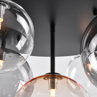 Taklampa Lumose med fem lampor - rökfärgat, amberfärgat och transparent glas