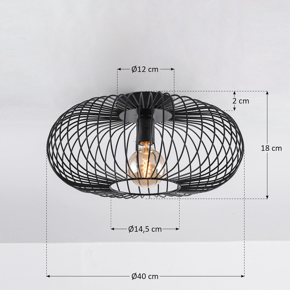 Taklampa Metal med en lampa - svart metall