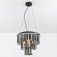 Pendellampa Kristal med tre lampor - svart och rökfärgat glas