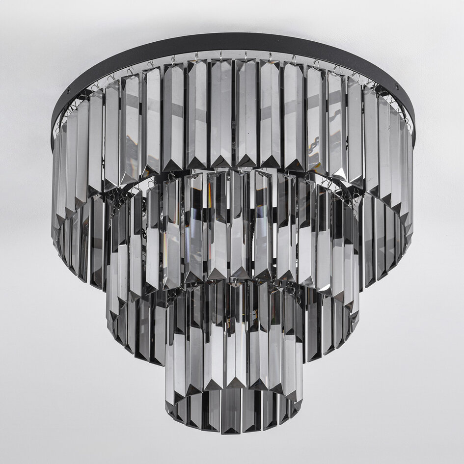 Taklampa Royce med tre lampor - svart och rökfärgat glas