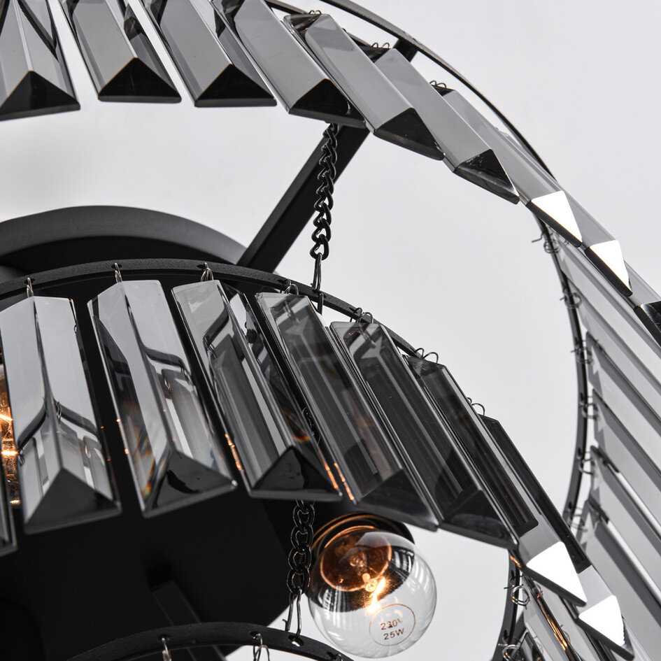 Taklampa Royce med tre lampor - svart och rökfärgat glas