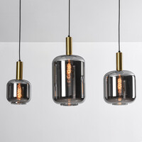 Pendellampa Tectos med tre lampor - svart, guld och rökfärgat glas