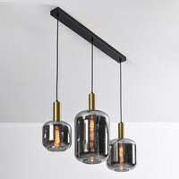 Pendellampa Tectos med tre lampor - svart, guld och rökfärgat glas