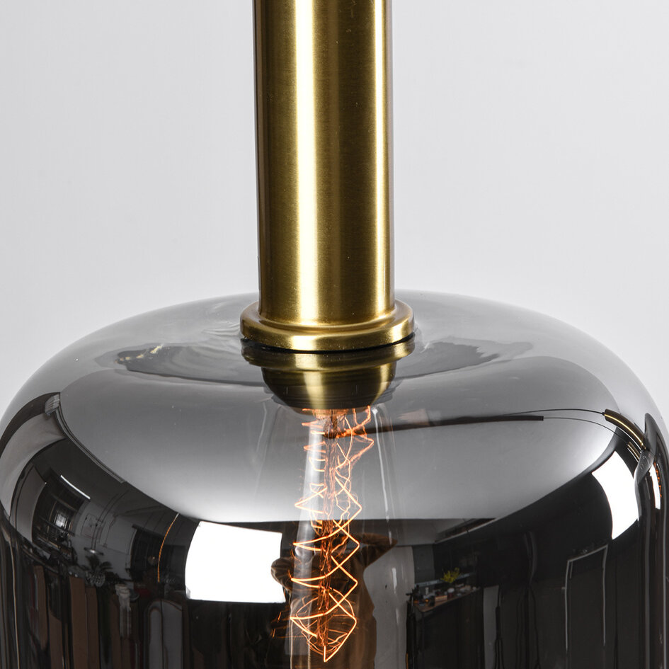 Pendellampa Teto med tre lampor - svart, guld och rökfärgat glas