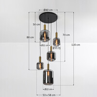 Pendellampa Cinque med fem lampor - svart, guld och rökfärgat glas