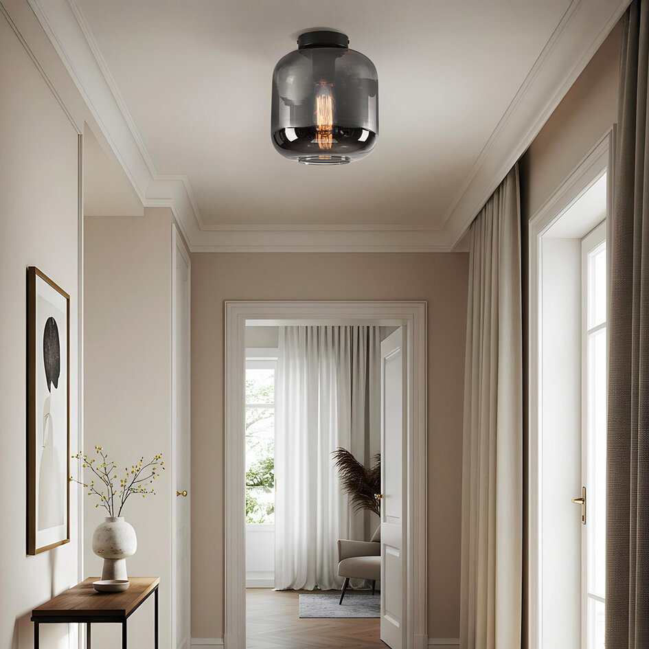 Taklampa Soli med en lampa - svart och rökfärgat glas