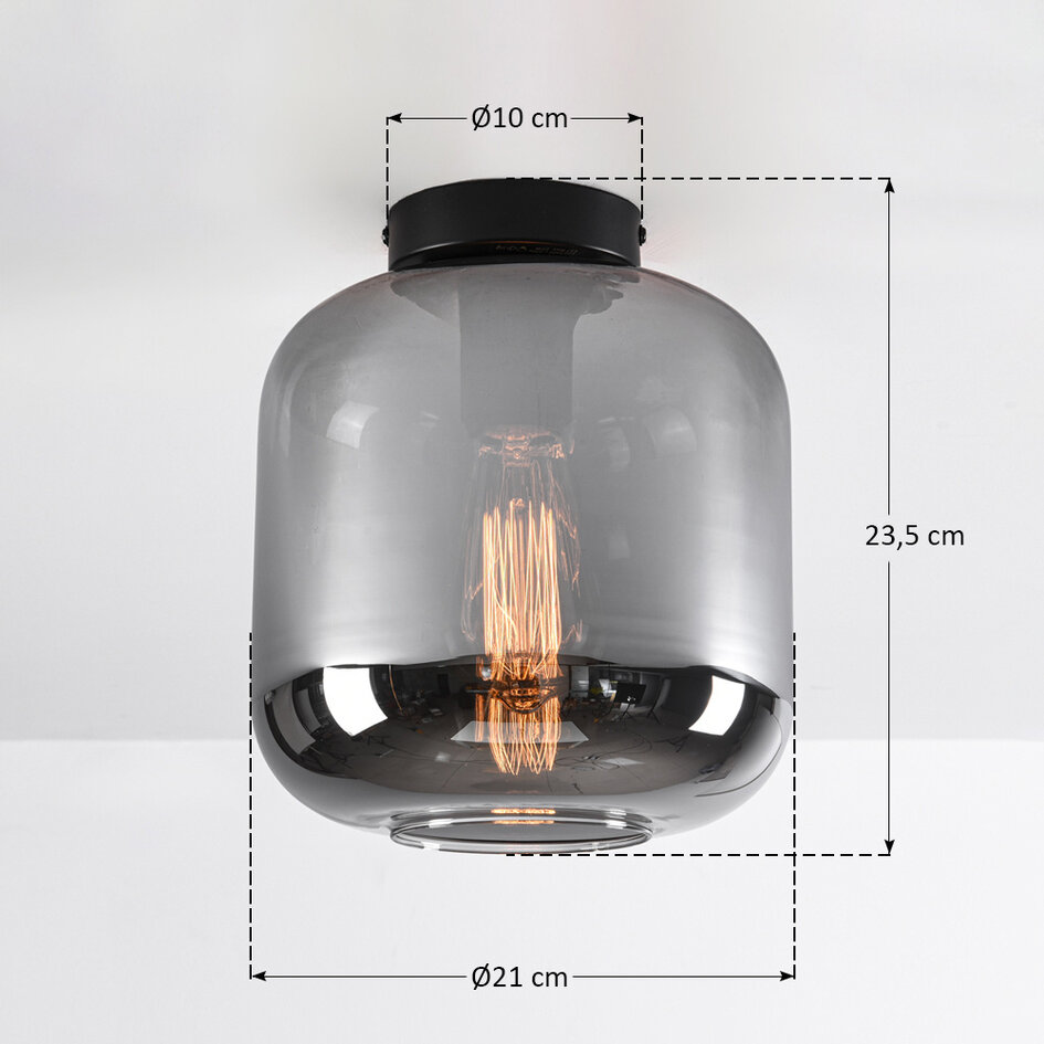 Taklampa Soli med en lampa - svart och rökfärgat glas