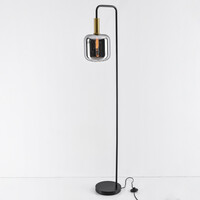 Golvlampa Piedi i svart med rökgrått glas och guld