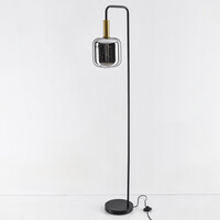 Golvlampa Piedi i svart med rökgrått glas och guld