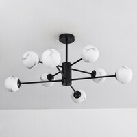 Design plafondlampa matt svart med kulor i marmorlook, 8-ljus - Idaho