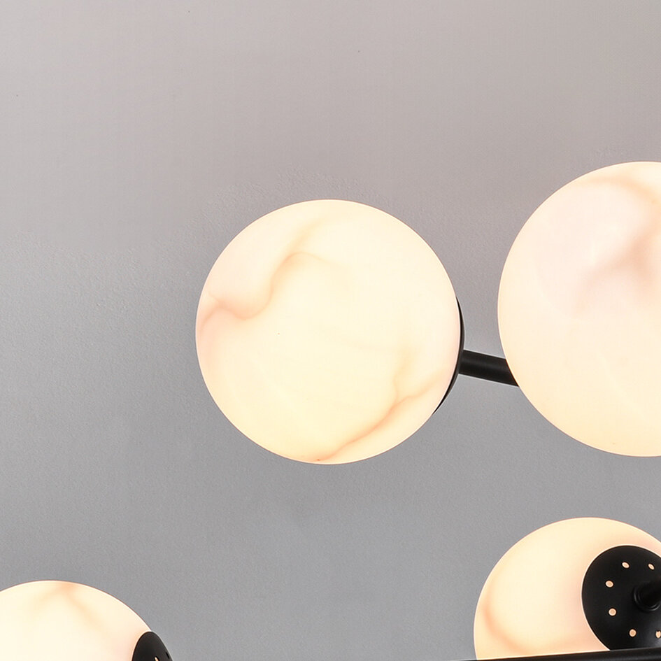 Design plafondlampa matt svart med kulor i marmorlook, 8-ljus - Idaho