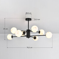 Design plafondlampa matt svart med kulor i marmorlook, 8-ljus - Idaho