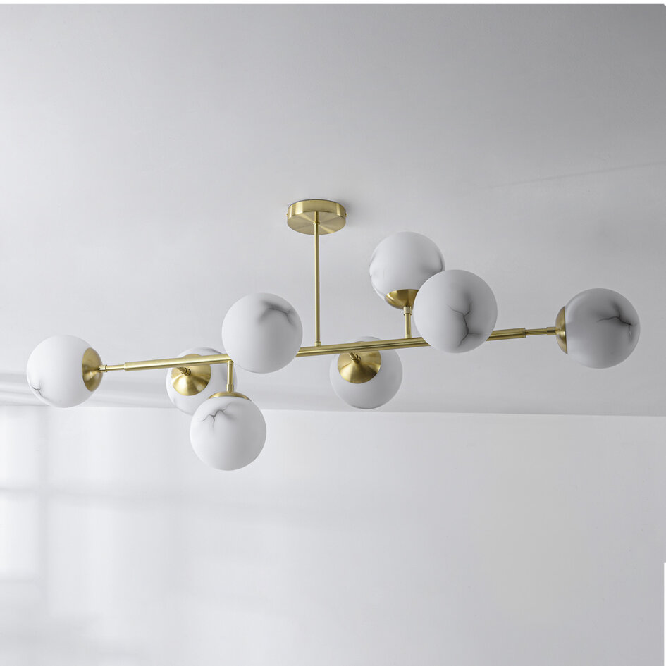 Design taklampa Osem guld med marmorlook-kulor, 8-ljus