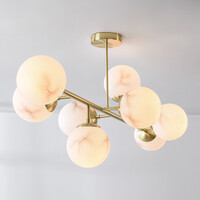 Design taklampa Osem guld med marmorlook-kulor, 8-ljus