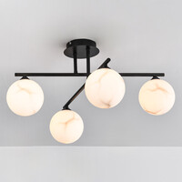 Modern taklampa matt svart med kulor i marmorlook, 4-ljus - Nymo