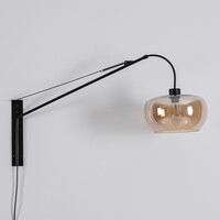Vägglampa Dasha - svart med vridbar, utdragbar arm och amberfärgat glas