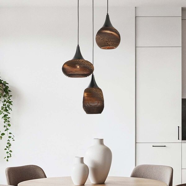 3-ljus design taklampa i kartong Zensa - svart och brun