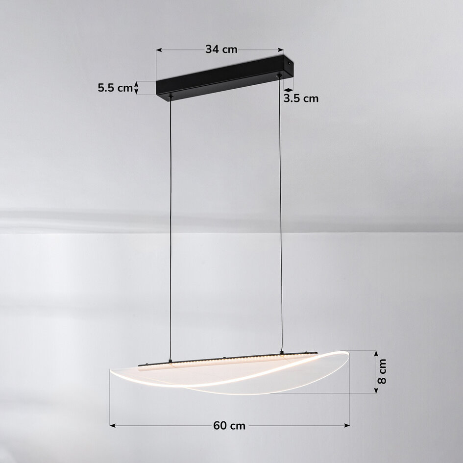 Designad pendellampa Flectra med 3-stegs dimbar LED och rutmönster - svart
