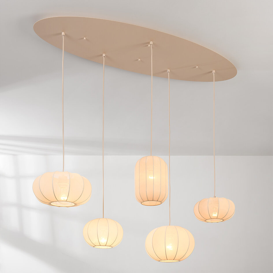 Pendellampa Canvas med fem lampor - beige tyg